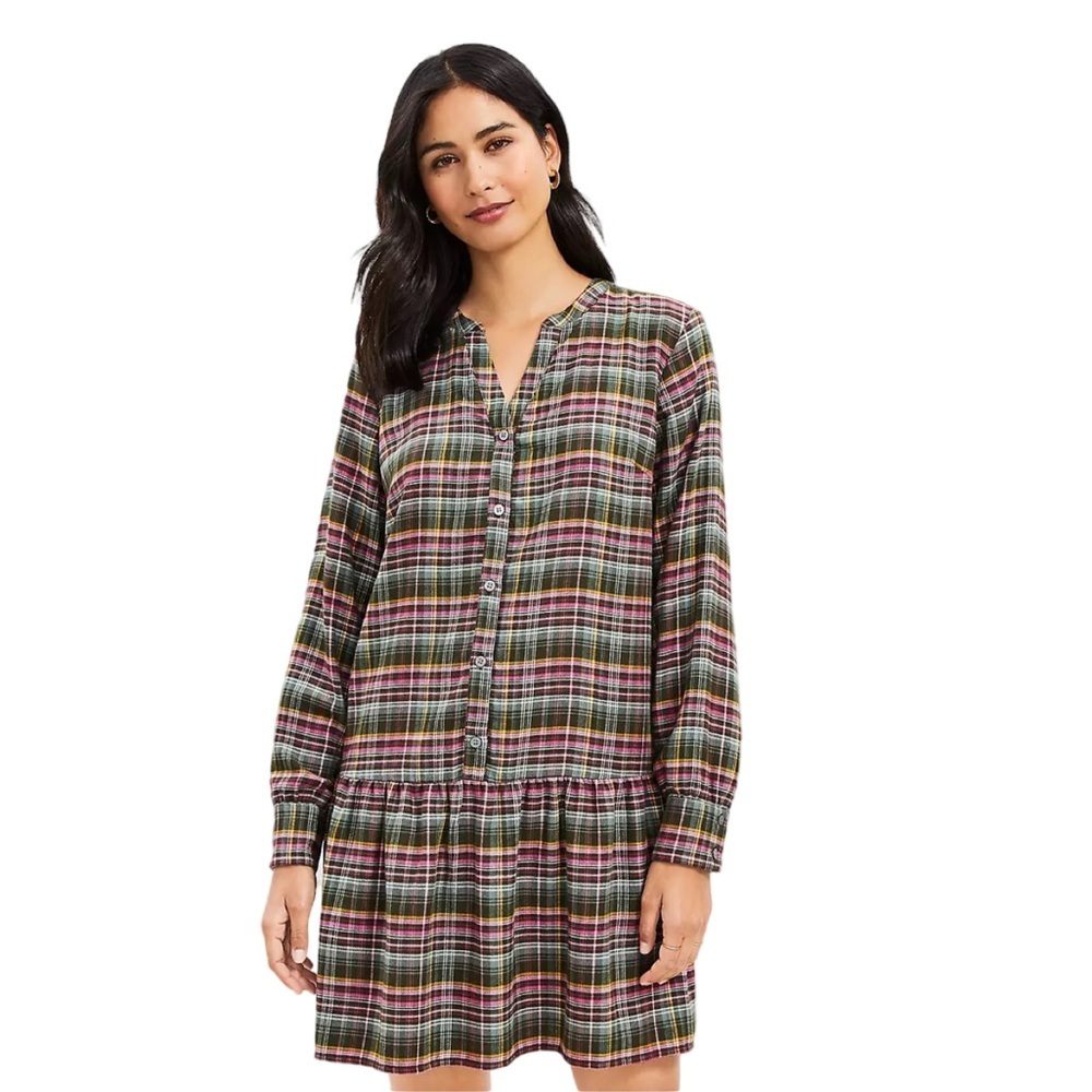 Ann Taylor Loft Petite Plaid Flounce Shirtdress